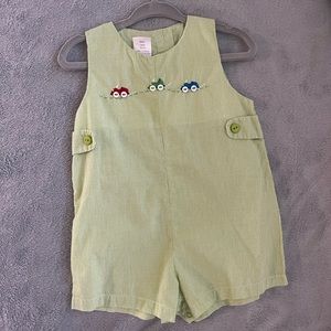 Green Baby Boy Jon Jon with car embroidery